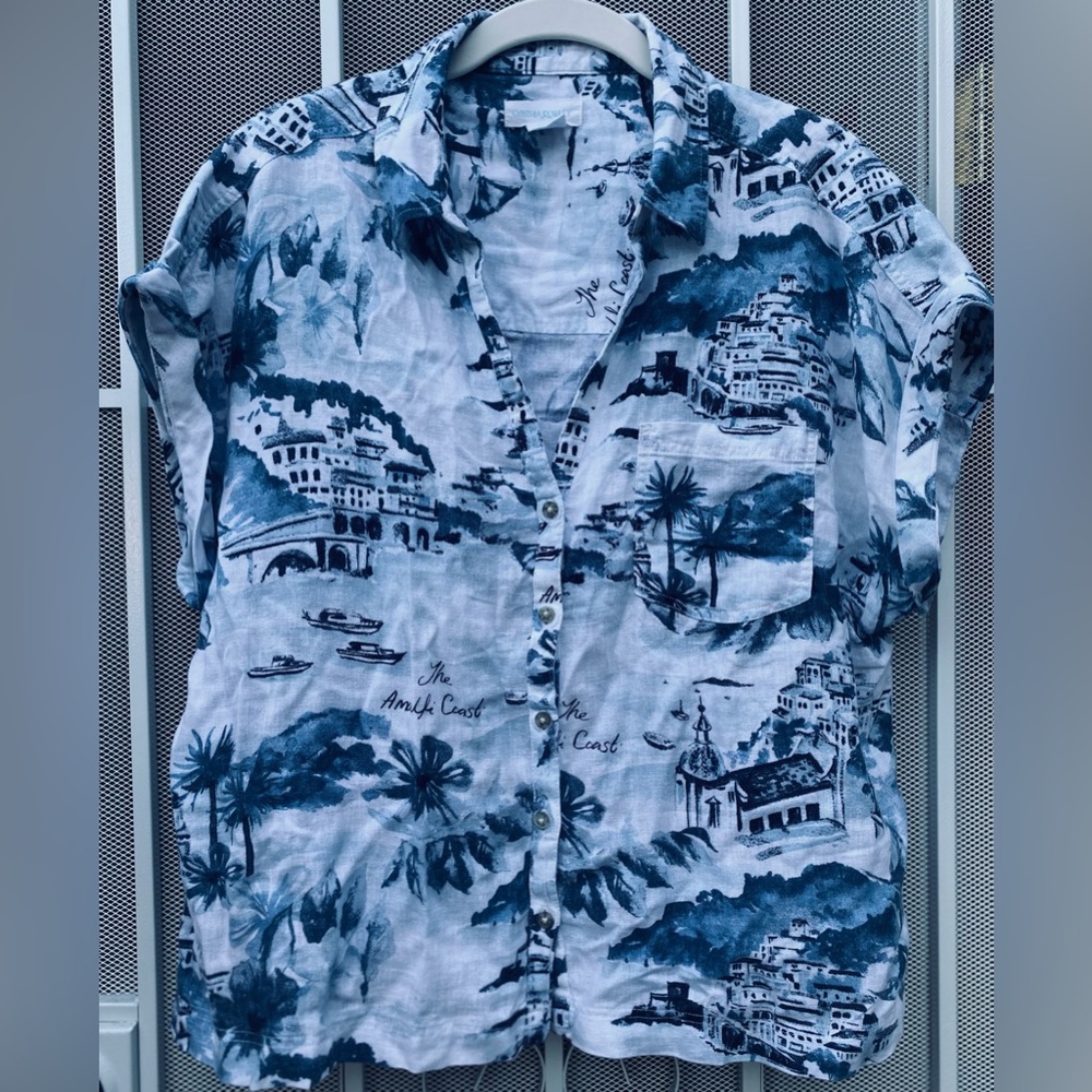 Cynthia Rowley Linen ALMAFI COAST POSITANO Blouse Shirt (Lg)